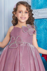 Onion Pink Frock With Stone Work And Floral Embellished For Girls