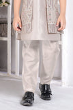 Taupe Thread Embroidery Work Kurta Jacket Set For Boys