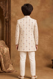 Cream Embroidered Sherwani Set With Classic Pants For Boys