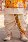 Boys Mustard Floral Printed Jacket Kurta Dhoti Set
