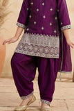 Wine  Embroidered Patiala Suit Set For Girls