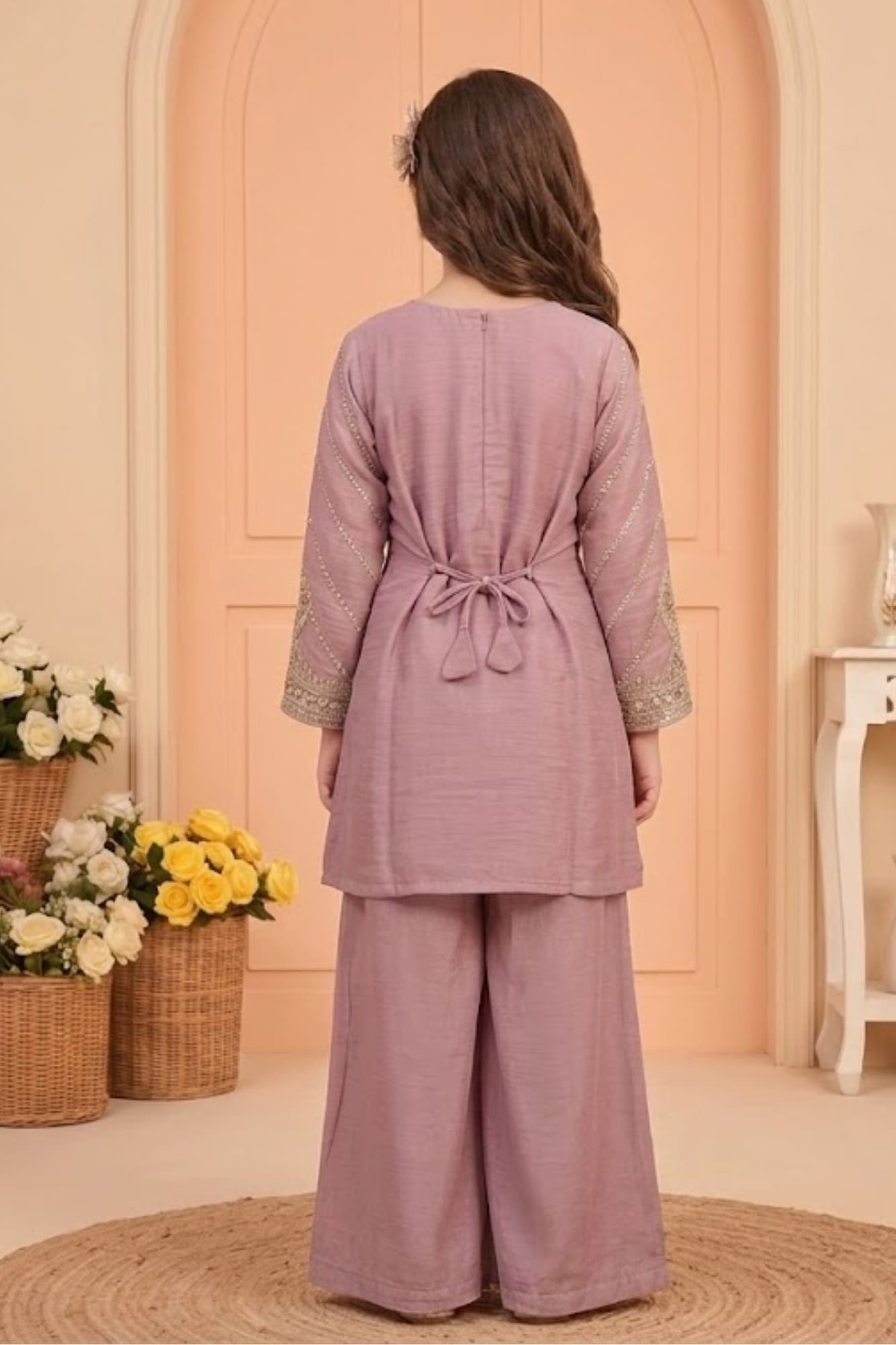 Mauve Zari Embroidered Designer Wear Palazzo Set