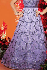 Elegant Lavender Sequined Partywear Gown For Girls