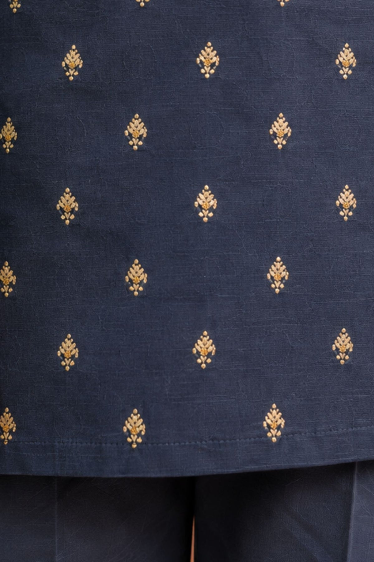 Boys Navy Blue Mirror Embroidered Kurta Pajama Set