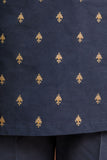 Boys Navy Blue Mirror Embroidered Kurta Pajama Set