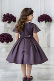 Wine Embellished Party Wear Frock with Bow Waist Accent For Girls