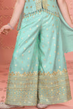 Sea Green Zari Embroidered Palazzo Set For Girls