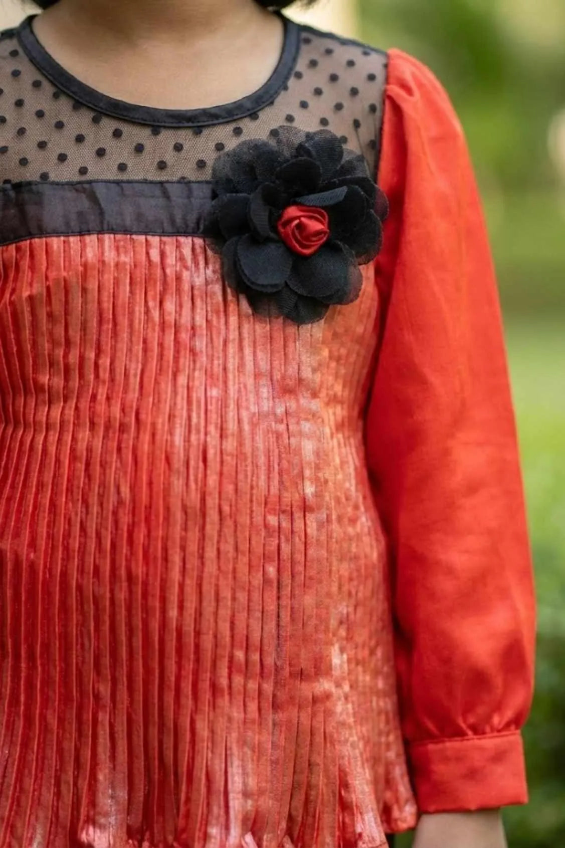Red Pleated Party Dress For Girls