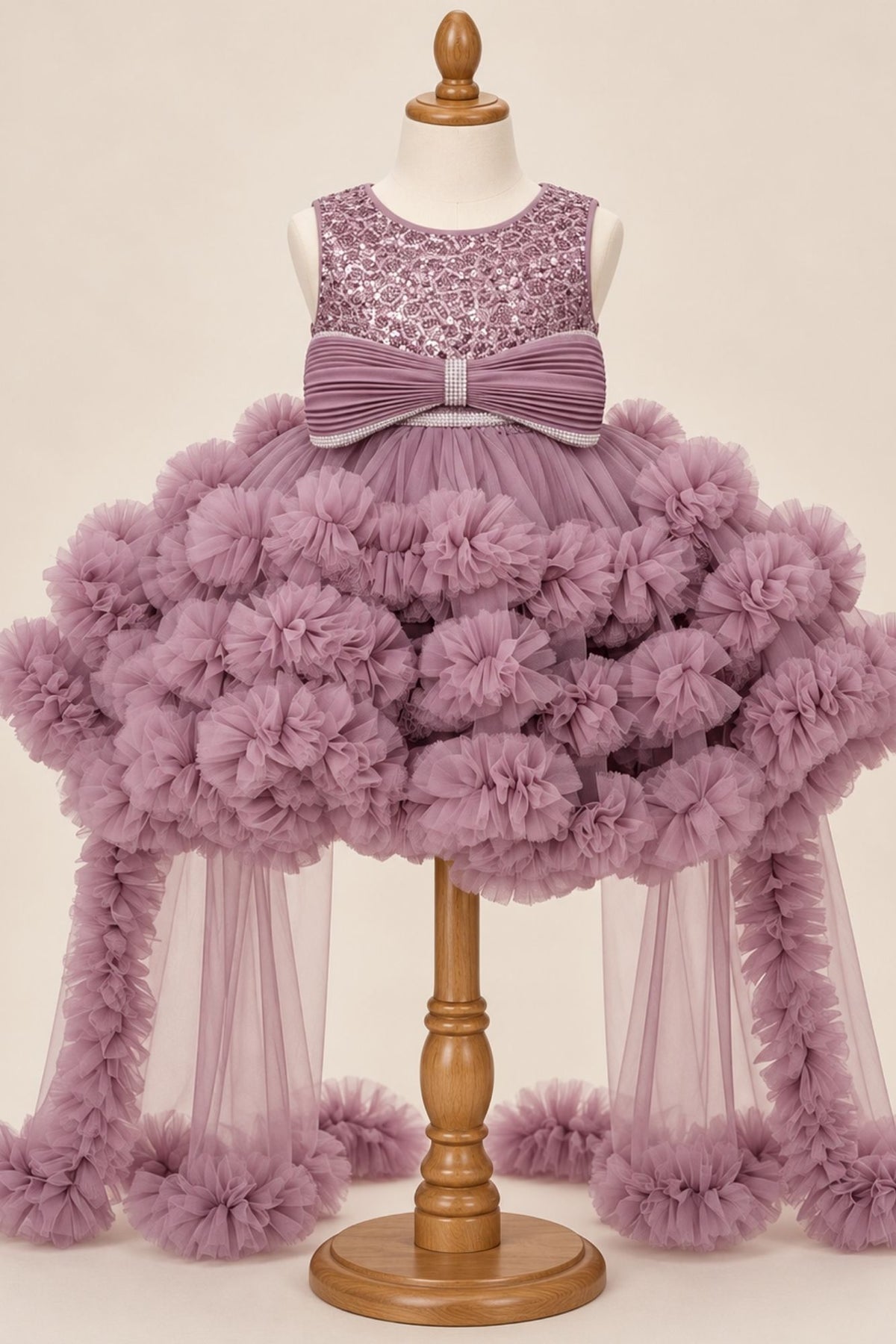 Girls Onion Pink Sequin High-Low Party Wear Frock