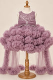 Girls Onion Pink Sequin High-Low Party Wear Frock