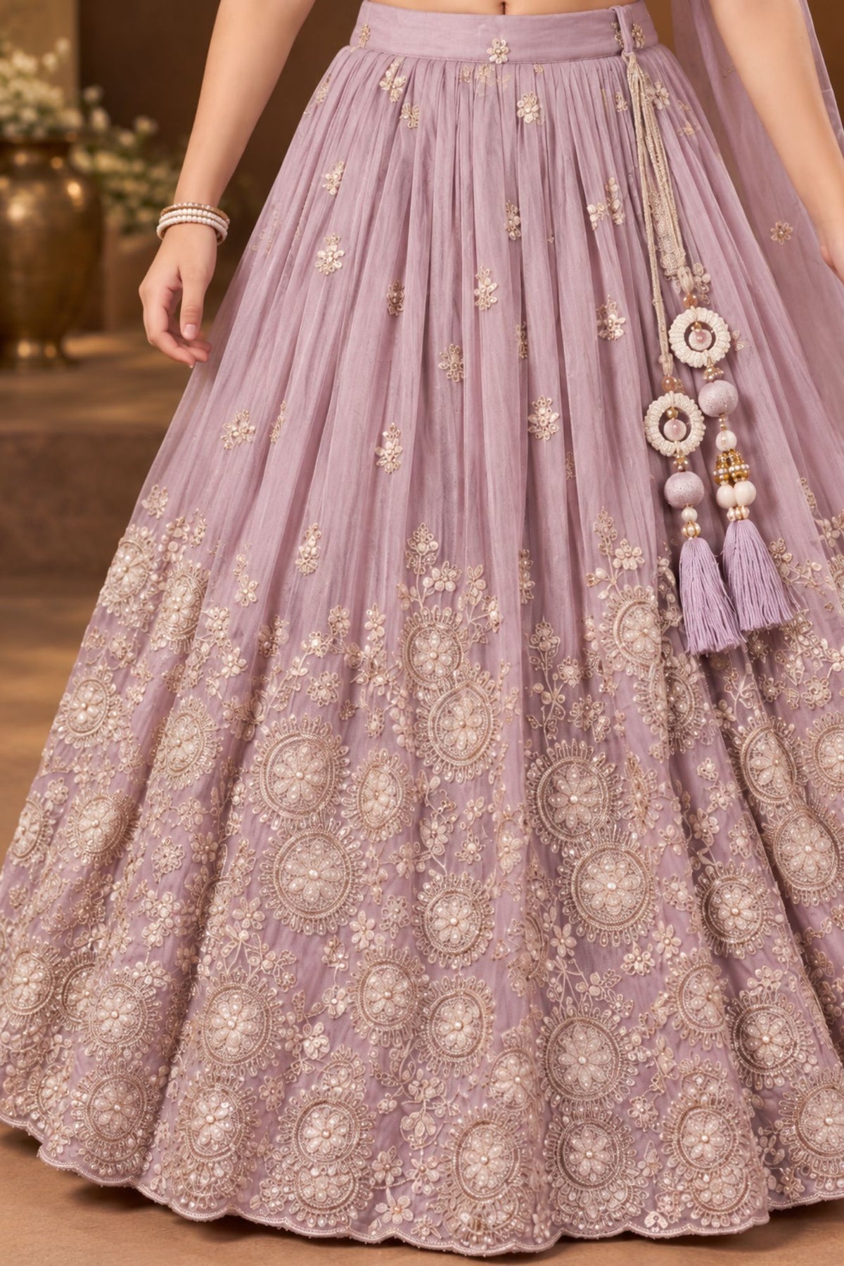 Lavender Embroidered Lehenga Choli Set For Girls With Dupatta