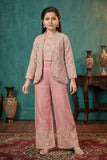 Dusty Pink Embroidered Palazzo Set With Jacket For Girls