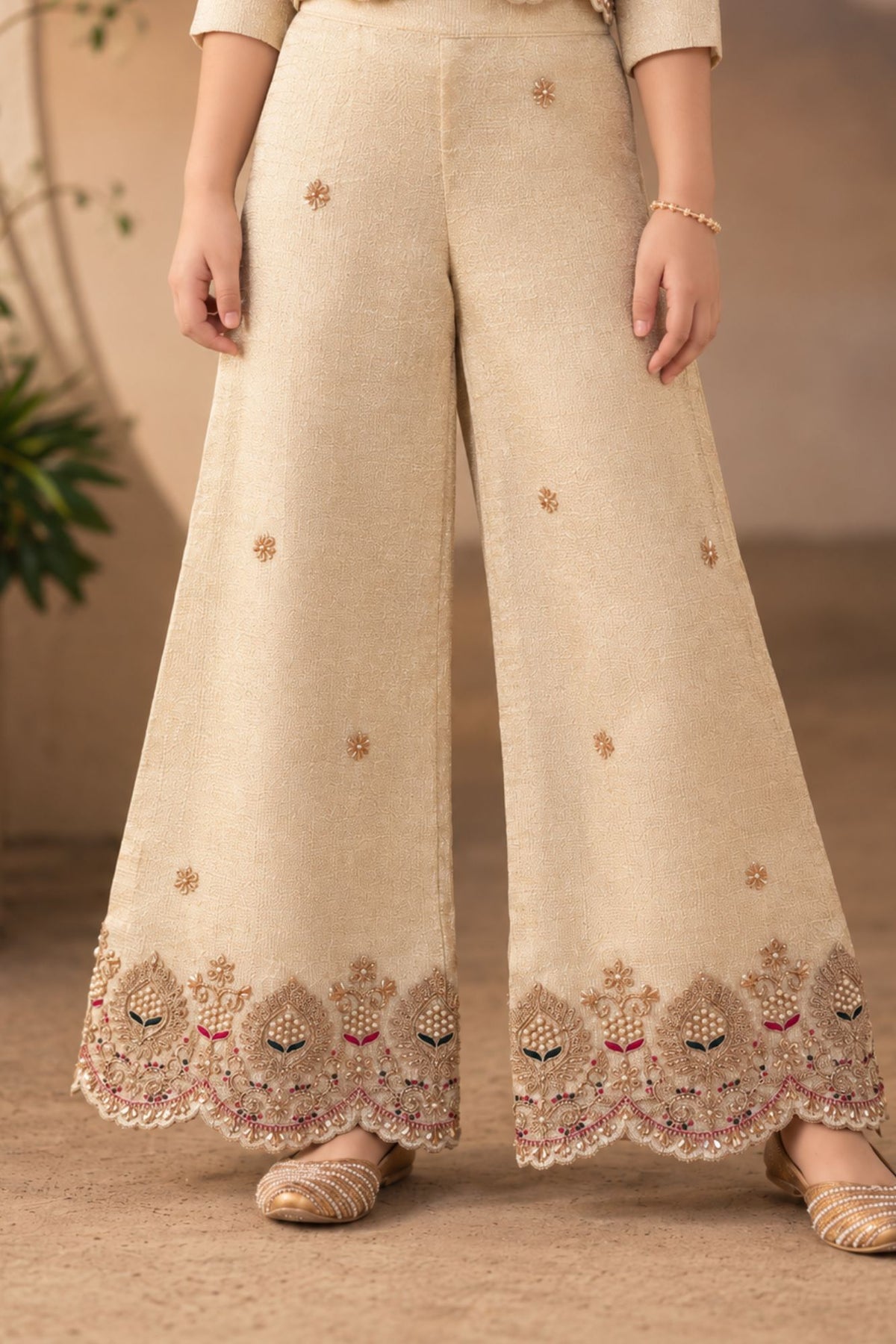 Designer Wear Ivory Zari Embroidered Palazzo Set
