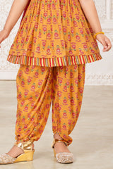 Girls Charming Mustard Yellow Floral Printed Patiala Set