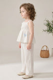 Girls White Smocked Ruffle Top with Wide-Leg Pants Co-Ord Set