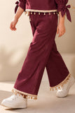Girls Onion Pink Embellished Top With Wide Leg Co-Ord Set