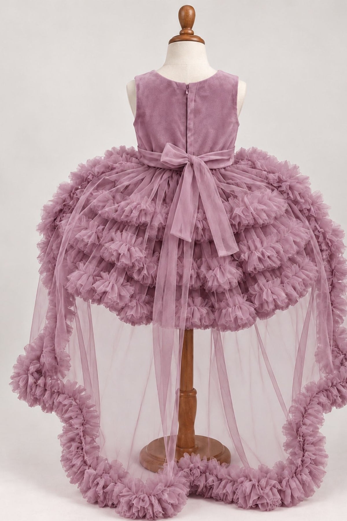 Girls Onion Pink Sequin High-Low Party Wear Frock