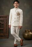 Boys Ivory Jodhpuri Suit with Royal Crest Embroidery