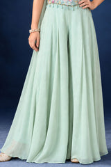 Girls Aqua Blue Sequin Embroidered Halter Neck Palazzo Set With Dupatta