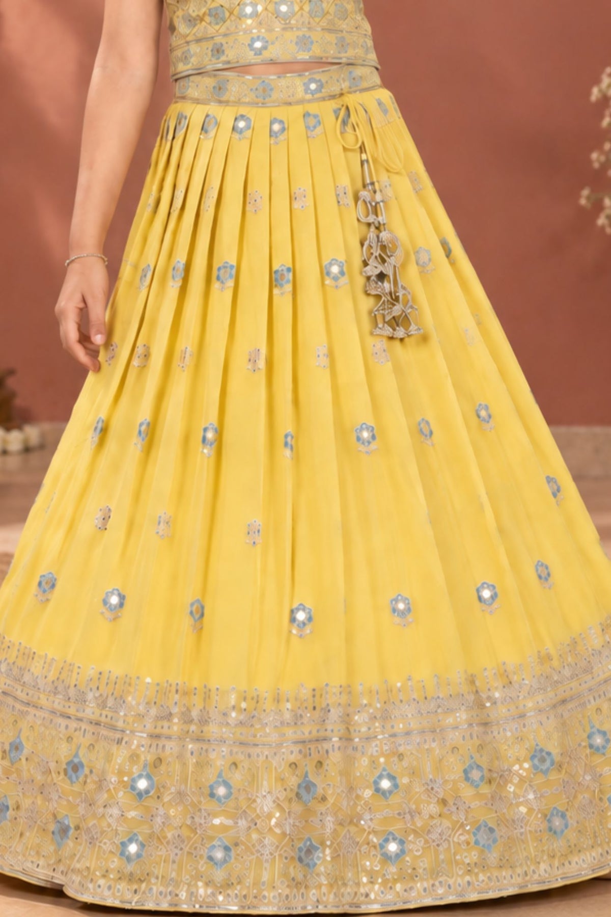 Elegant Yellow Sequins Embroidered Lehenga Choli With Dupatta For Girls
