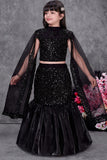 Girls Black Sequin Embellished Mermaid Lehenga Choli Set