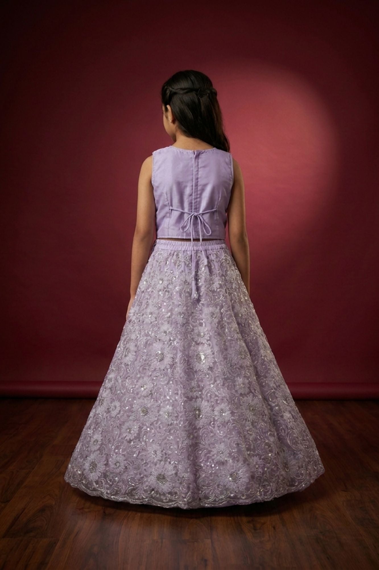 Lavender Embroidered Lehenga Choli Set with Sequin Floral Work