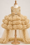 Girls Fawn Sequin High-Low Party Wear Frock