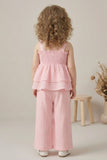 Girls Pink Smocked Ruffle Top with Wide-Leg Pants Co-Ord Set
