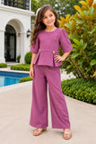 Girls Onion Pink Peplum Top With Wide Leg Co-Ord Set