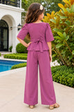 Girls Onion Pink Peplum Top With Wide Leg Co-Ord Set