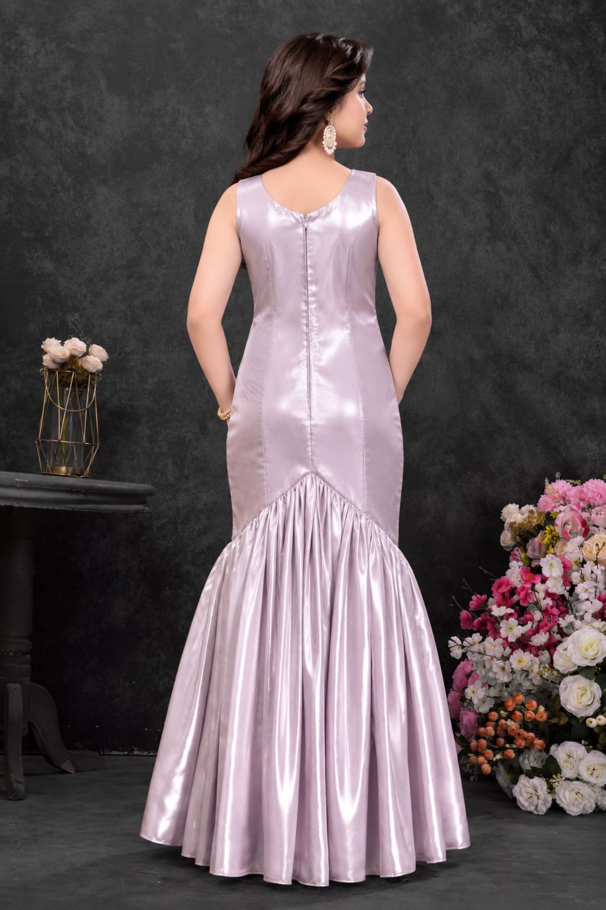 Girls Onion Pink Sequin Embellished One-Shoulder Mermaid Party Gown