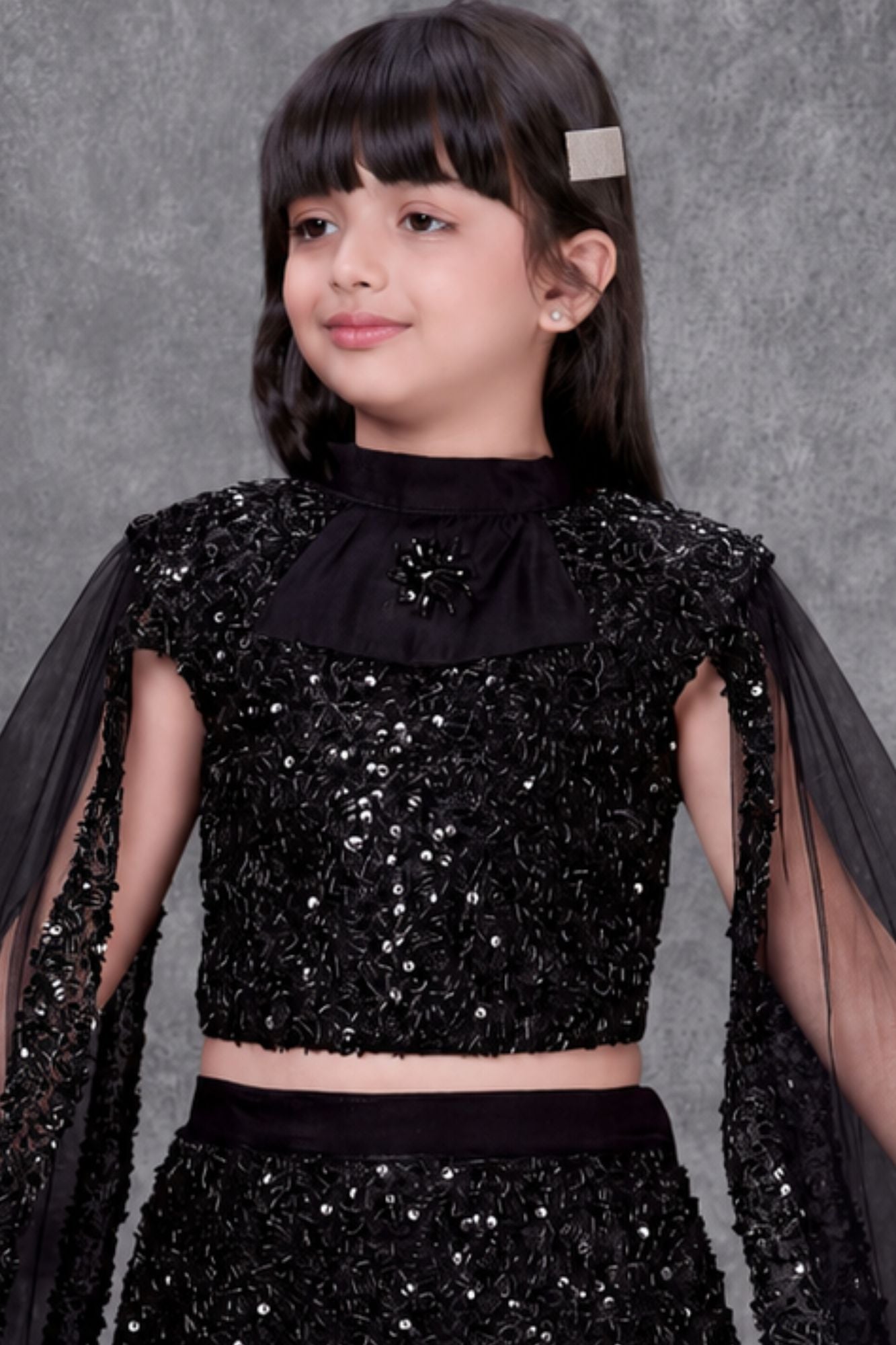Girls Black Sequin Embellished Mermaid Lehenga Choli Set