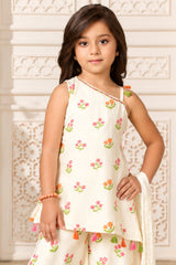 Girls Charming Cream With Multicolor Floral Printed Palazzo Set