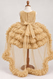 Girls Fawn Sequin High-Low Party Wear Frock