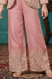 Dusty Pink Embroidered Palazzo Set With Jacket For Girls