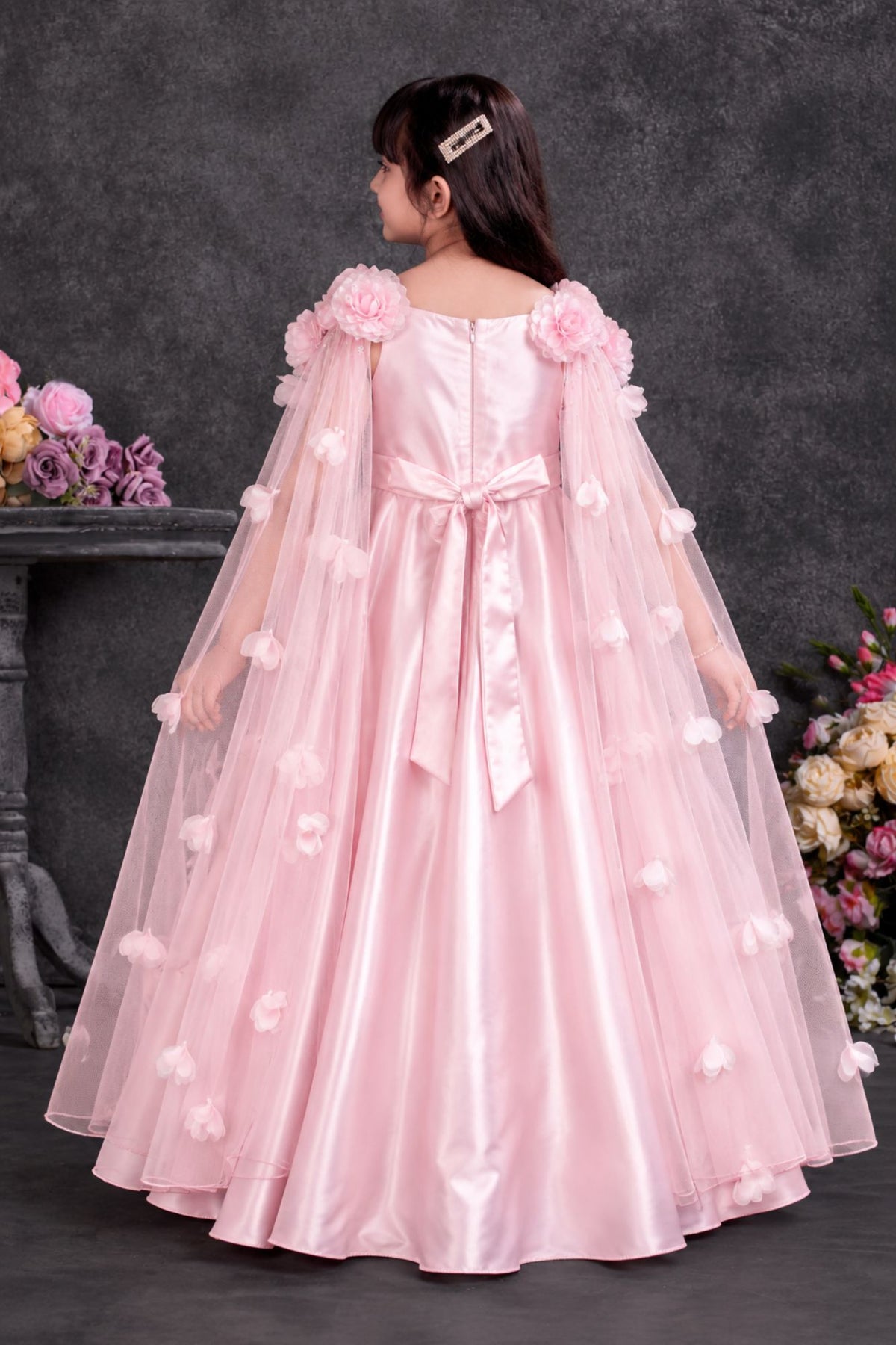 Girls Floral Sequin Embellished Blush Pink Party Gown
