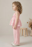 Girls Pink Smocked Ruffle Top with Wide-Leg Pants Co-Ord Set