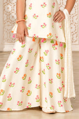 Girls Charming Cream With Multicolor Floral Printed Palazzo Set