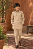 Beige Pathani Set  With Shirt Collar Design For Boys