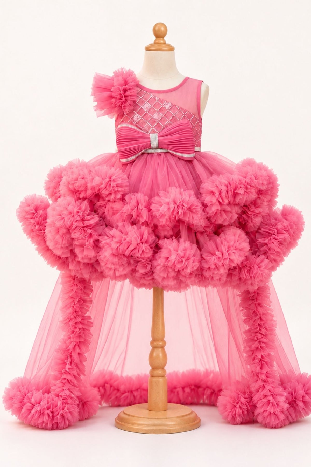Girls Gajri Pink Sequin Net High-Low Party Frock