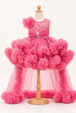 Girls Gajri Pink Sequin Net High-Low Party Frock