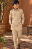 Beige Pathani Set  With Shirt Collar Design For Boys