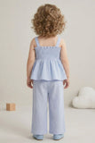 Girls Blue Smocked Ruffle Top with Wide-Leg Pants Co-Ord Set