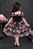 Girls Black Heavy Bead Embroidered With3D Floral Applique Party Dress