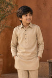Beige Pathani Set  With Shirt Collar Design For Boys