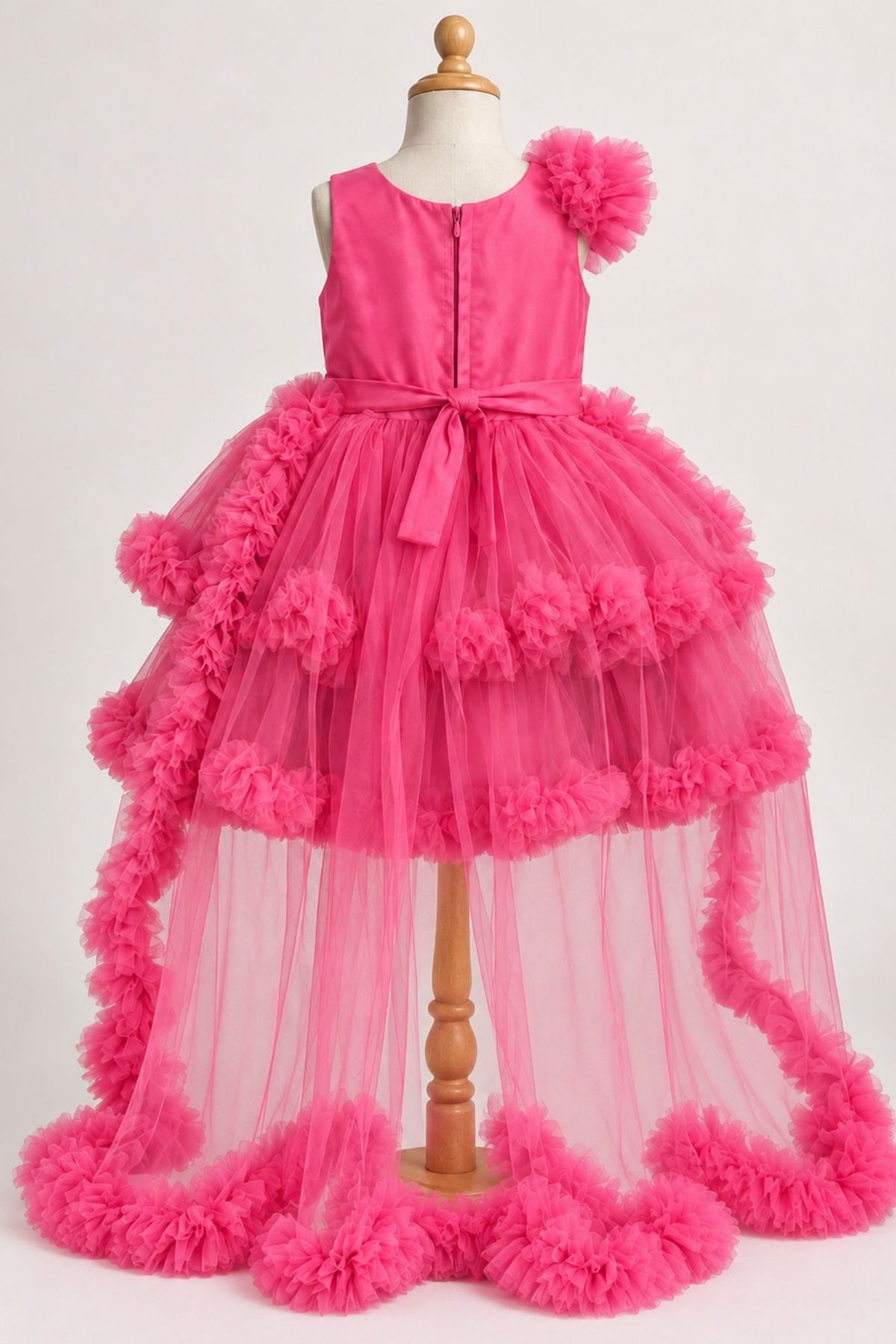Girls Gajri Pink Sequin Net High-Low Party Frock
