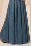 Blue High-Neck Floral Emblished  Full-Length Party Gown For Girls