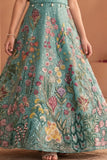 Blue Floral Embroidered Gown For Girls