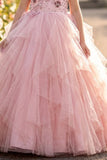 Girls Blush Pink Floral Embellished Layered Party Wear Gown
