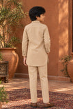Beige Pathani Set  With Shirt Collar Design For Boys